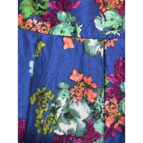 Maeve Floral A-Line Skirt Size 10 Blue Multicolor Cotton/Rayon/Silk Blend Pleate - Picture 2 of 8
